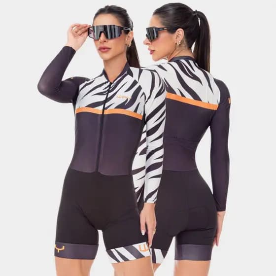 Macaquinho Macacão Ciclismo Feminino Manga Longa Inverno Forro Gel Bike Pedal D100 Alta Densidade