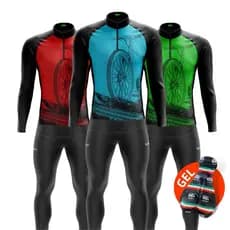 Kit Conjunto Roupa de Ciclismo Camisa Longa + Calça com Forro em Gel Bike Pedal Mtb