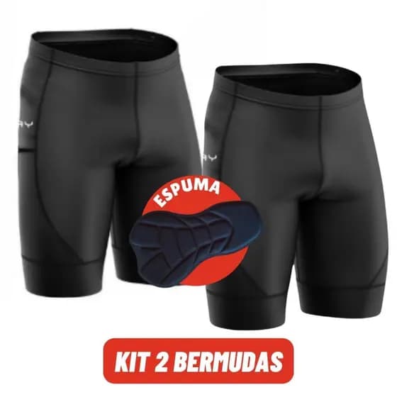 Kit Bermuda Ciclismo Masculina Short Almofadado Alta Densidade Dois Bolsos Forro Espuma