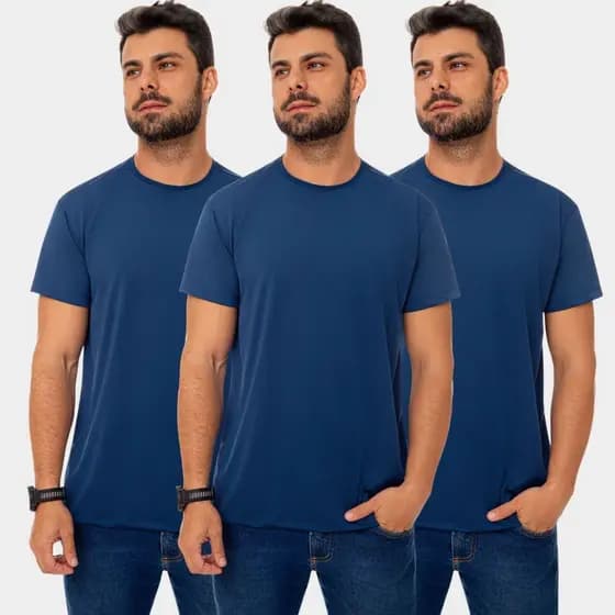 Kit 3 Camisa Camiseta Blusa Dry Fit Masculina Manga Curta Academia Treino Esporte Esportiva Corrida Uv Azul Marinho
