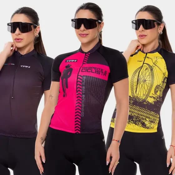 Kit 2 Camiseta Camisa PRO Ciclista Feminina Manga Curta Proteção Anti UV Mtb Vários modelos Roupa Bike Pedal