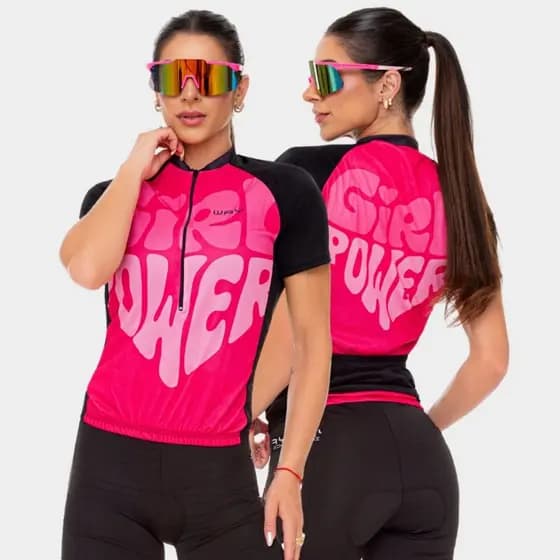 Camisa Camiseta Roupa Mulher Girl Power MTB Alta Qualidade Manga Curta Proteção Bike Ciclismo Bolsos
