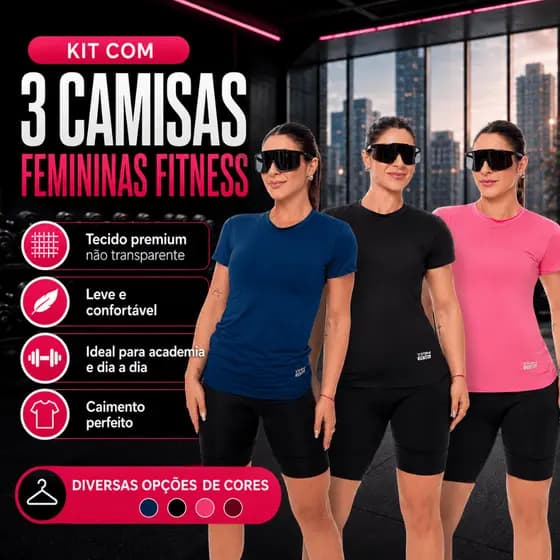 Kit 3 Camisa Camiseta Blusa Dry Fit Feminina Manga Curta Academia Treino Esporte Esportiva Corrida Uv