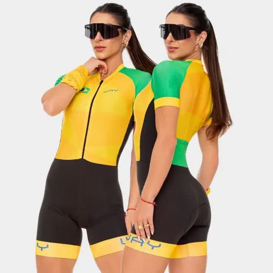 Macaquinho Macacão Ciclismo Feminino Brasil UV50 Verão Manga Curta Roupa Mulher Bike Pedal MTB Speed