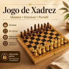 Jogo de Xadrez de Madeira Dobrável