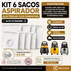Kit Com 6 Sacos de Aspirador Em Pó Eletrolux Flex