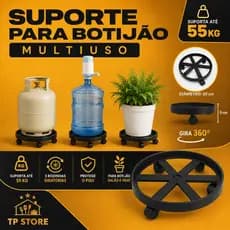 Suporte Com Rodinha Botijão De Gás Vasos Plantas 55kg Preto