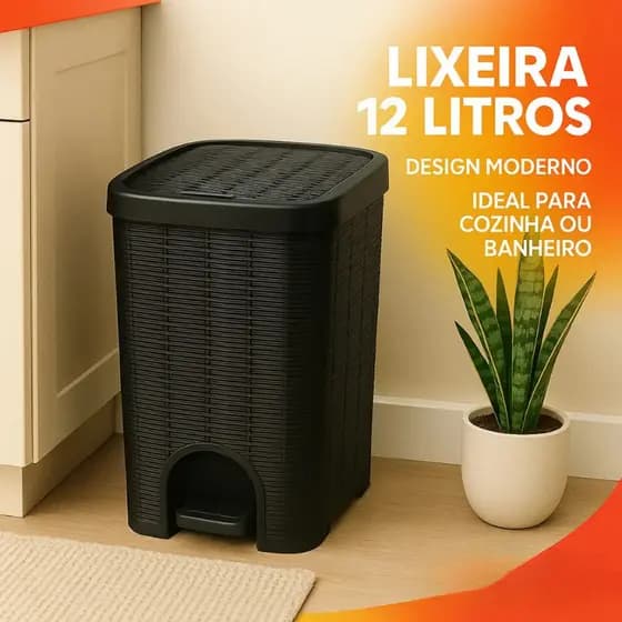 Lixeira Versatil Banheiro De Plástico 12 Litros C/ Pedal Plástico Resistente Tampa Basculante
