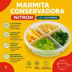 Porta Marmita 4 Divisória Resistente Grande Transparente