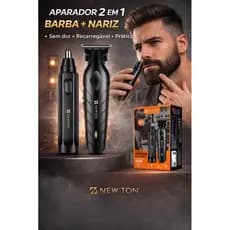 Aparador Masculino 2 em 1 NEW’ION – Barba + Nariz/ Ouvido – Recarregável e Profissional