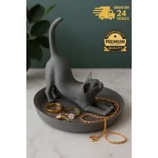Porta Anéis Gatinho Alongando – Suporte Decorativo para Joias | Organizador Fofo