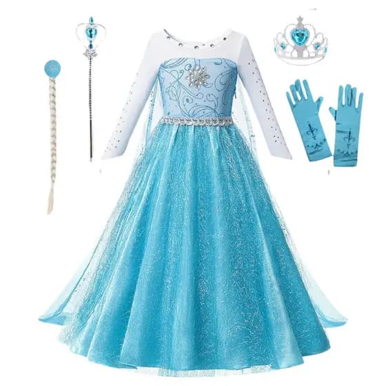 Fantasia Infantil Vestido Frozen Luxo Princesa Elsa Azul + Capa + Acessorios