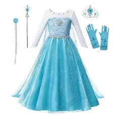 Fantasia Infantil Vestido Frozen Luxo Princesa Elsa Azul + Capa + Acessorios