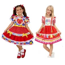 Vestido Festa Junina Infantil Xadrez Laços Rodado Babadinho
