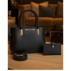 Kit Bolsa Feminina Média Estilosa Alça de Mão e Transversal + Carteira Porta Cartão com Divisórias