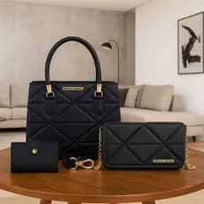 Kit Bolsa Feminina Média De Ombro Compacta Casual + Bolsa Pequena Alça Corrente Estilosa + Carteira