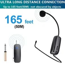 Novo amplificador de volume de microfone de uso de cabeça profissional para microfone sem fio UHF 2 em 1 para jogos de ensino de