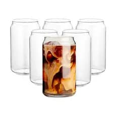 Jogo com 6 Copos de Vidro formato Lata para Água Suco e Drinks Copo Can Top