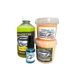 kit automotivo limpeza shampoo , cheirinho , cera polidora e cera restaura plasticos