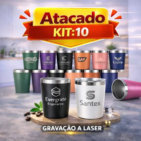 Copo Térmico 260ml Inox Personalizado a Laser – Kit 10 Unidades para Brindes