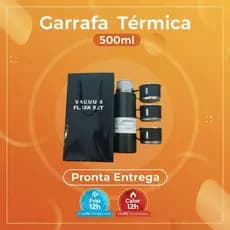 🔥 Garrafa Térmica Inox 500ml +2 Xícaras 12h Quente/Frio ❄️
