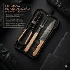 Brinde Corporativo Premium: Kit Churrasco Personalizado Laser 3 Peças + Estojo