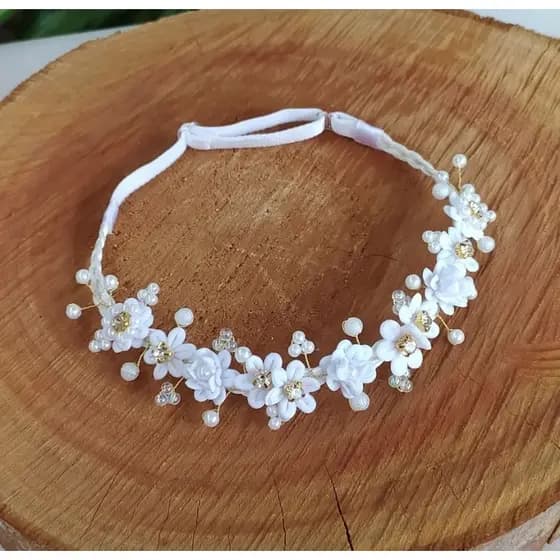 faixinha bebê florzinha/ tiara infantil de cabelo menina, batizado, casamento, festas, em aramado, regulável