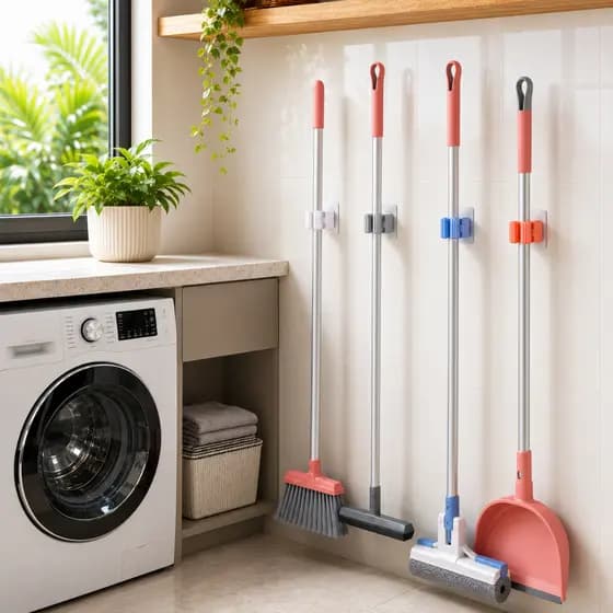 Suporte Vassoura E Rodo Adesivo Kit 4 Unidades Resistente