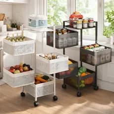Fruteira De Chão 4 Cestos Articulados Metal Cozinha Organizador Vertical Com Rodinhas