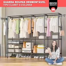 Guarda Roupa Portátil Tipo Arara Desmontável Organizador Estrutura de Aço Casal
