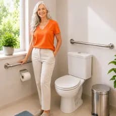 Barra De Apoio Parede Banheiro Aço Inox 80cm Suporte Idoso Cadeirante PNE Kit