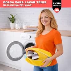 Bolsa Para Lavar Tênis Na Máquina de Lavar Roupas Zíper 40cm Amarelo Cinza e Azul