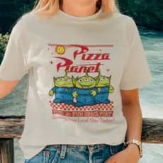 Camiseta Planet Estilo Unissex Desenho Animado Aliens Pizza 100% Algodão Premium Alien Planeta