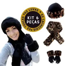 Kit Touca Cachecol Luva Feminino Para Inverno Linha Confort