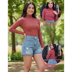 Blusa Feminina Gola Alta Manga Longa – Estilo Cacharrel Segunda Pele