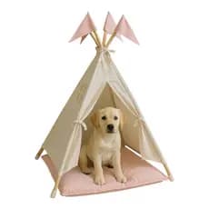 Cabana casinha tenda toca Pet M para cães e gatos cru com rosa