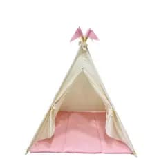 Cabana infantil GG para festa do pijama 150x140x140 cru com rosa