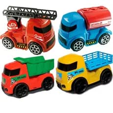 Kit com 4 Caminhões Bombeiro escada, Caçamba, Carroceria e Tanque Menino e Menina
