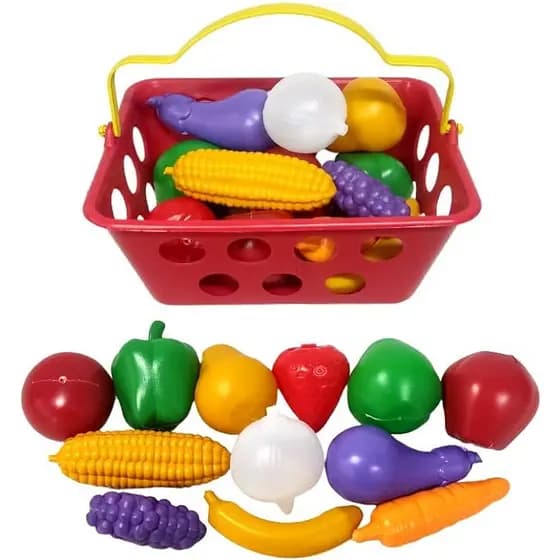Cestinha de Legumes para Cozinha Infantil Meninas com 12 Itens com Frutas e Legumes de Brincadeira