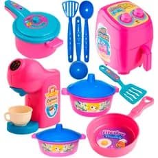 KIT Cozinha de Brinquedo Infantil Panelas Airfryer Cafeteira 15 peças Faz de Conta