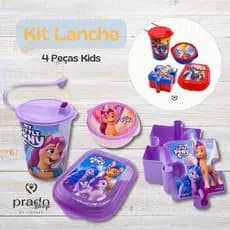Kit Lancheira Escolar 4 Peças Copo Com Tampa Pote Quebra Cabeça Sanduicheira Porta Pão Pote 250ml Merenda Plasvale