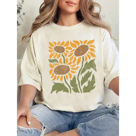 Camisas Florais Vintage, Camisetas ComfortCamisas Girassol Vintage, Camisetas Flores Silvestres