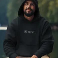 Moletom Masculino Feminino Canguru  Blusa de Frio Capuz Bolso Unissex Blessed Estampado Agasalho Para Inverno