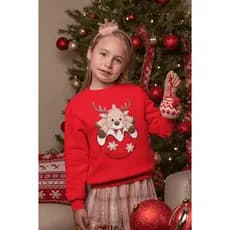 Casaco Sueter Gola Redonda Infantil Blusa de Frio Casual Manga Longa Estampa Natalina