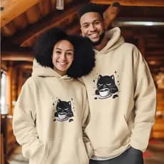 Kit Moletom Masculino e Feminino Canguru Casal de Frio Estampa Gatinho Premium Namorados Abrigo com Capuz e Bolso