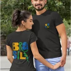 kit Casal Camiseta Brasil Estampas Copa 2026 Algodão Premium Modelo Feminino e Masculino Casual