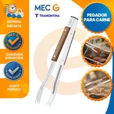 Pegador de Churrasco Grande Para Carne 47cm Cabo de Madeira Aço Inox Tramontina