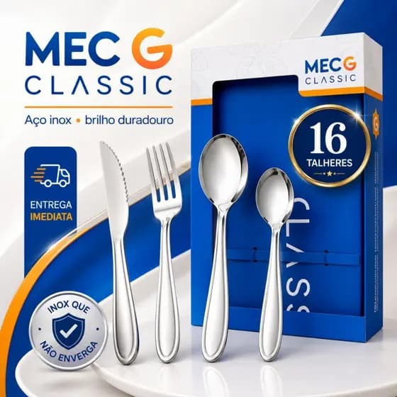 Kit Conjunto Jogo De Faqueiro Classic 16 Peças Aço Inox Mec G