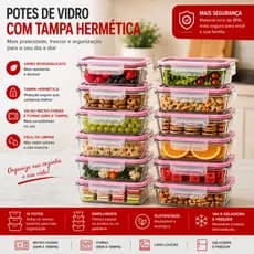 Kit 5 Pote Hermético 370ml/630ml/500ml/800ml/1000ml/1500ml Hermético Marmita Fit com Tampa 4 Travas