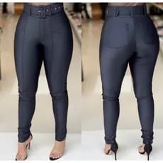 Calça Cintura Alta montaria Cirre Cinto Skinny Tendência